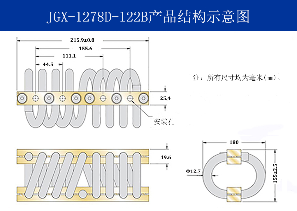 JGX-1278D-122B多应用钢丝绳隔振器结构图