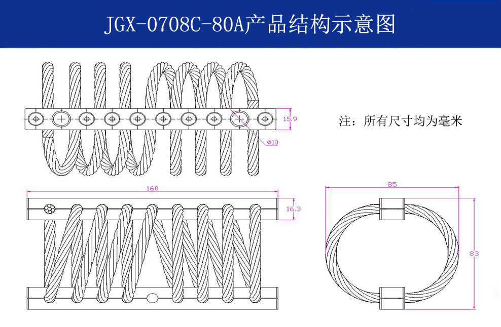 JGX-0708C-80舰载设备专用钢丝绳隔振器